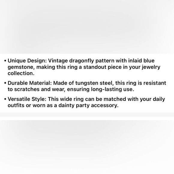 Vintage Style Size 9 Silver Plated Wide Band Dragonfly Ring New! - Picture 7 of 7